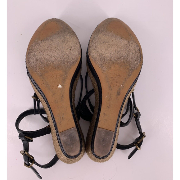Miu Miu Black Leather Strappy Platform Wedge Sandal Espadrille Studs Size 39.5 - Picture 10 of 16